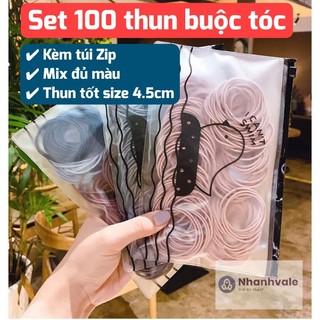 Set 100 thun buộc tóc kèm túi zip mix đủ màu