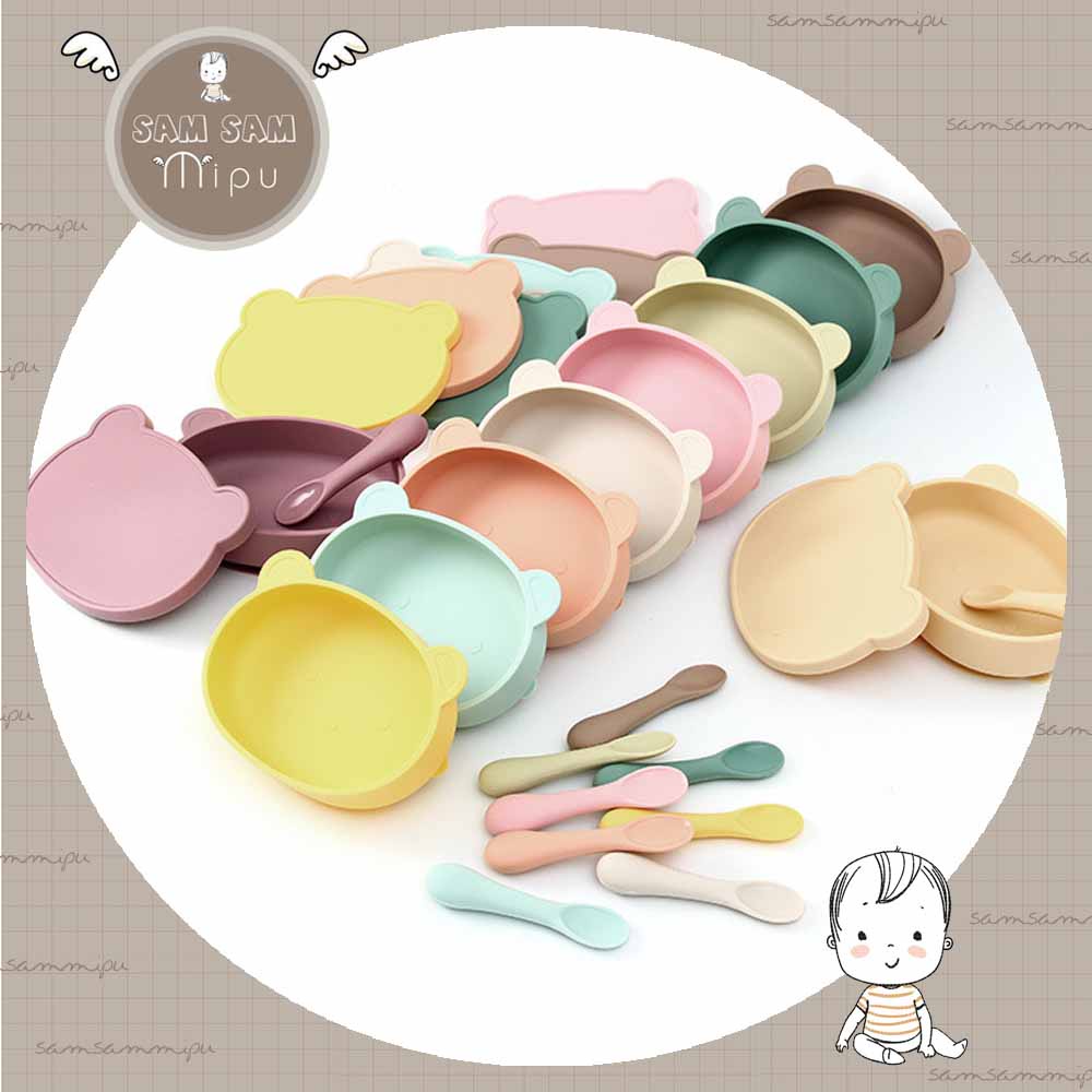 Ảnh Thật Bát Ăn Dặm Silicon Hình Gấu Kèm Nắp Thương Hiệu Bobby Doll Cao Cấp BPA Free Cho Bé