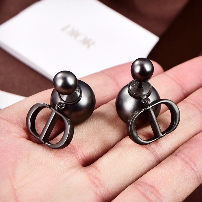 Dior Bông tai ngọc trai đen CD Hoa tai thời trang nữ khuyên tai