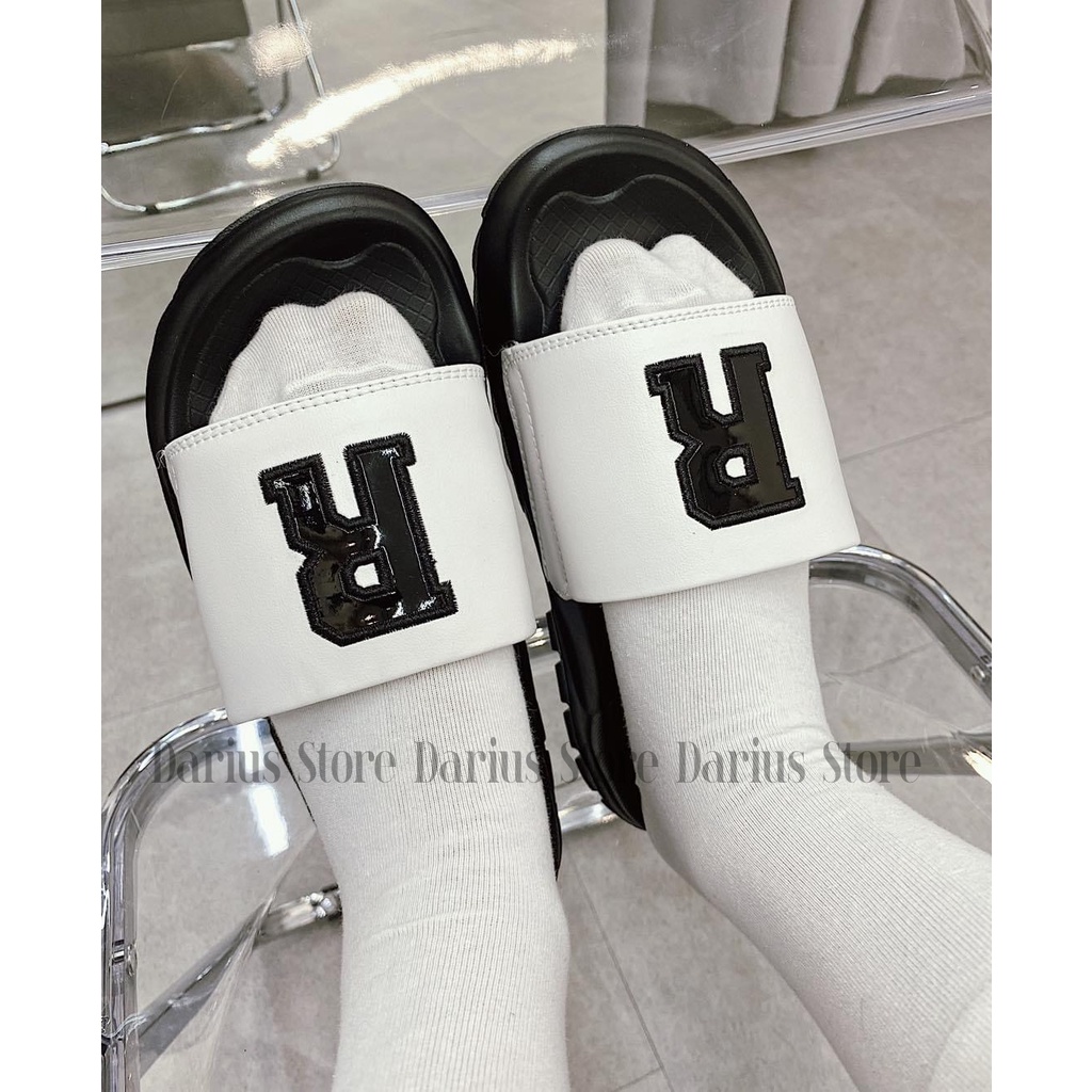 Dép Chữ R nam nữ quai ngang Logo thêu Unisex đế đúc bánh mì cao nhiều màu full tem mác
