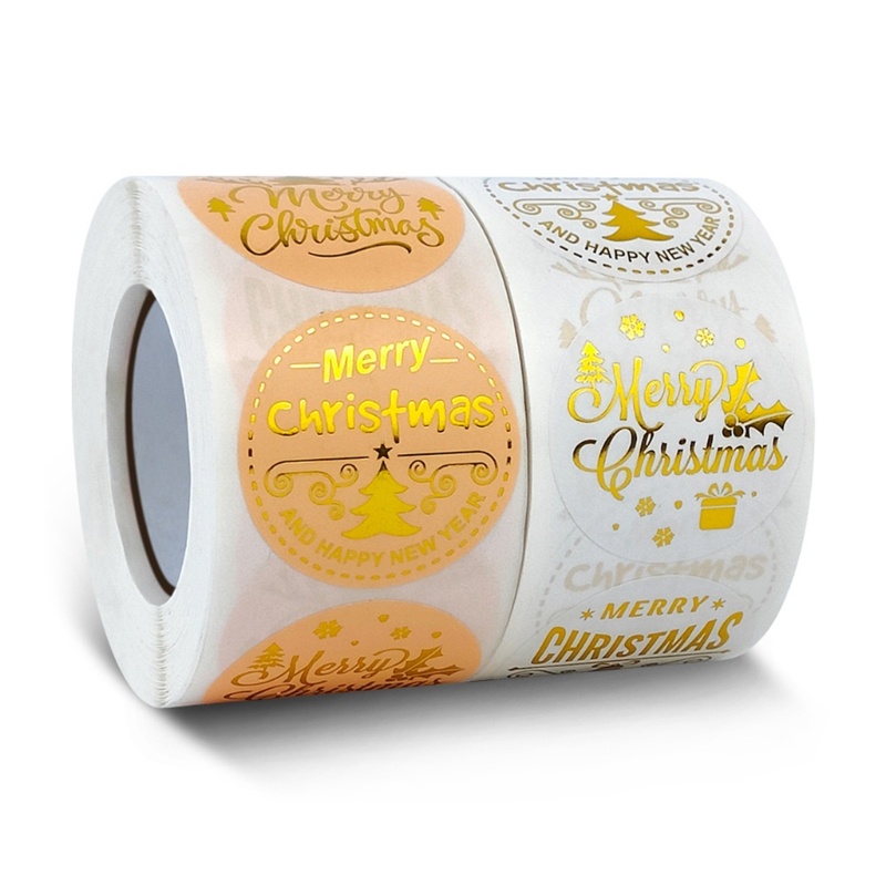Cuộn 500 Nhãn Dán Màu Đồng In Chữ Merry Christmas Dùng Trang Trí Giáng Sinh