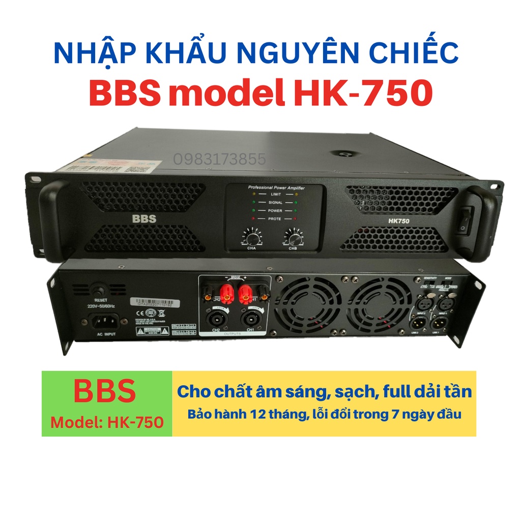 Cục đẩy công suất - main 2 kênh BBS HK-750 2x600w/8 ôm, mạch Class TD dùng cho gia đình, Phòng hát karaoke Nhập Khẩu