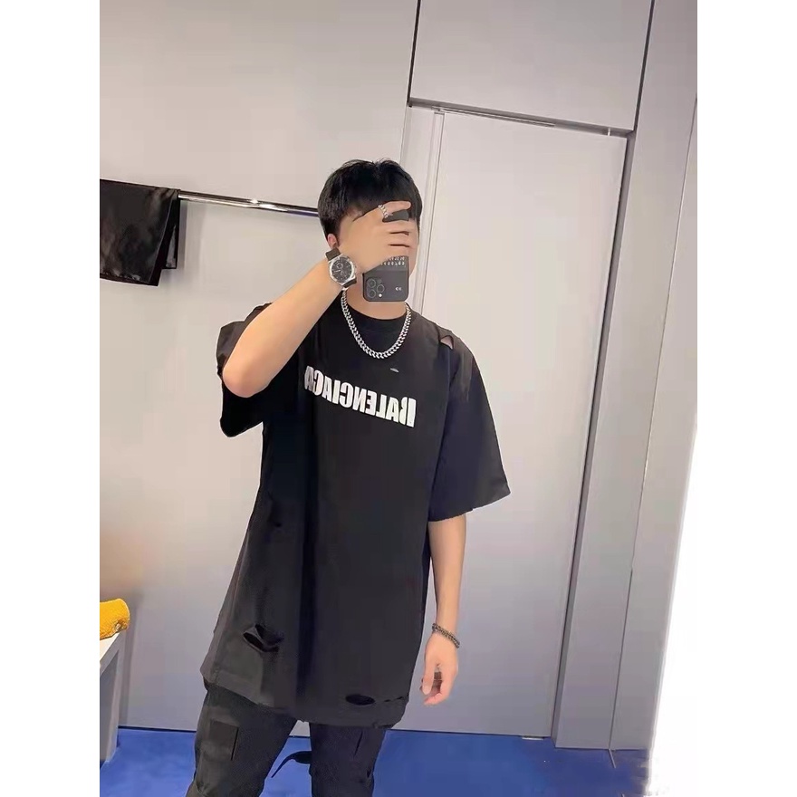 Hàng Mới Về Áo Thun Cotton Tay Ngắn In Logo ciaga * * Phối Rách Lớn Hợp Thời Trang Cho Nam Và Nữ