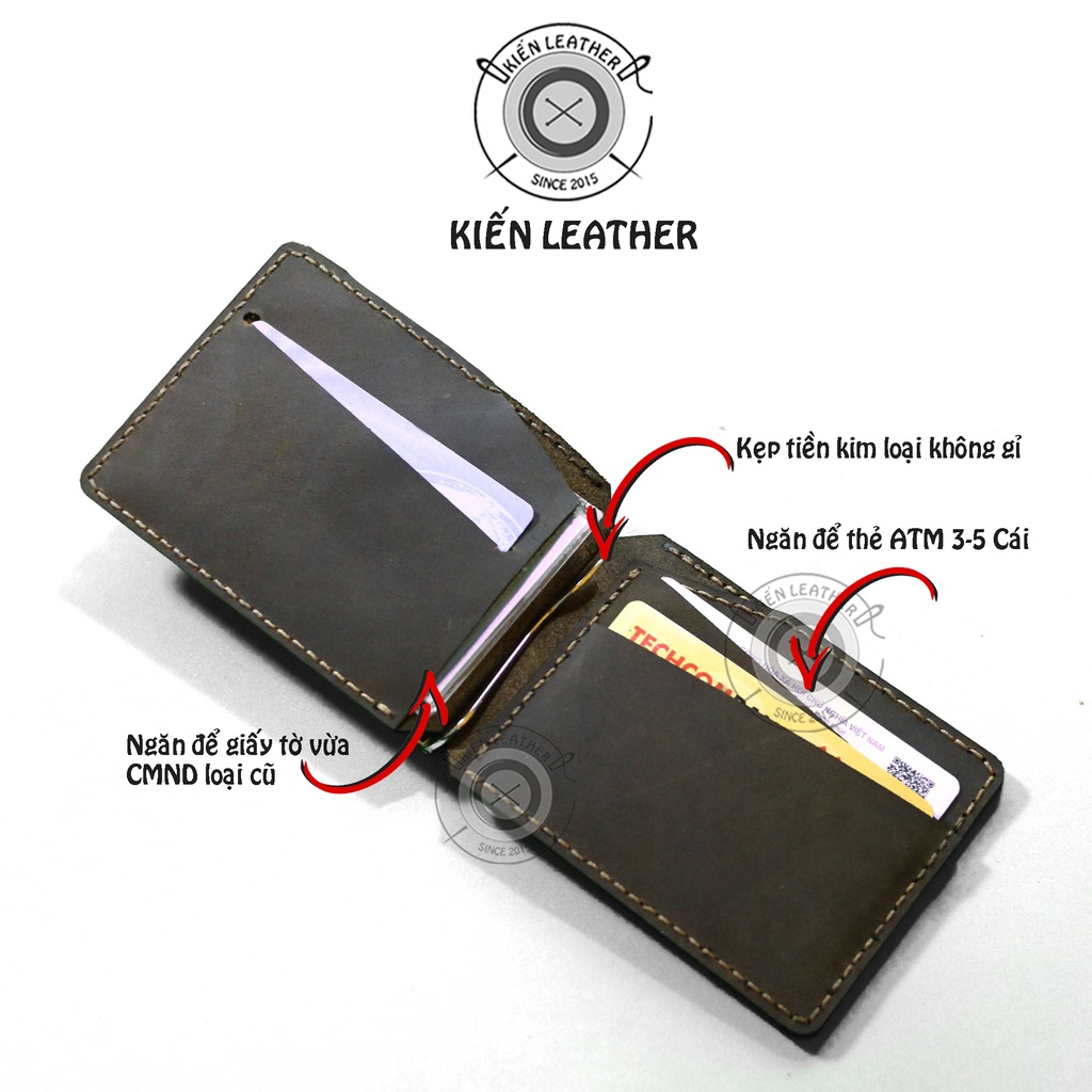 Ví nam mini, ví kẹp tiền money clip thiết kế Kiến Leather