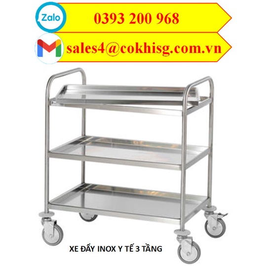 Xe đẩy y tế inox 2 tầng 3 hộc kéo