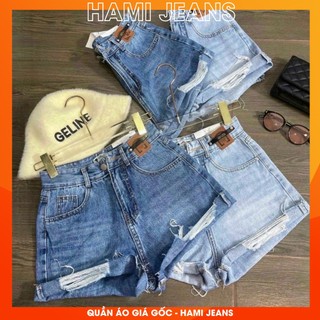 Quần short jean nữ rách Quần đùi jean cạp cao rách may mạc da