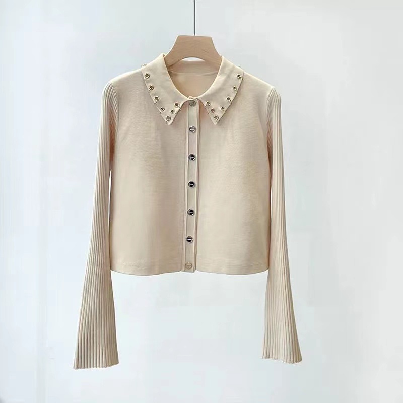 Áo cardigan/ Áo sát nách/ Chân váy dệt kim kẻ sọc gân khóa tròn phong cách OL thời trang mùa thu mới 2AUD Sandro 22