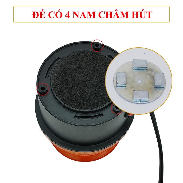 Đèn cảnh báo an toàn xe nâng Led xoay có còi loại 12V 24V 48V 60V đế hút nam châm