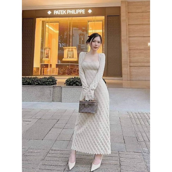 💢Váy body cổ vuông dài tay xinhhh hết nấc 💥💥