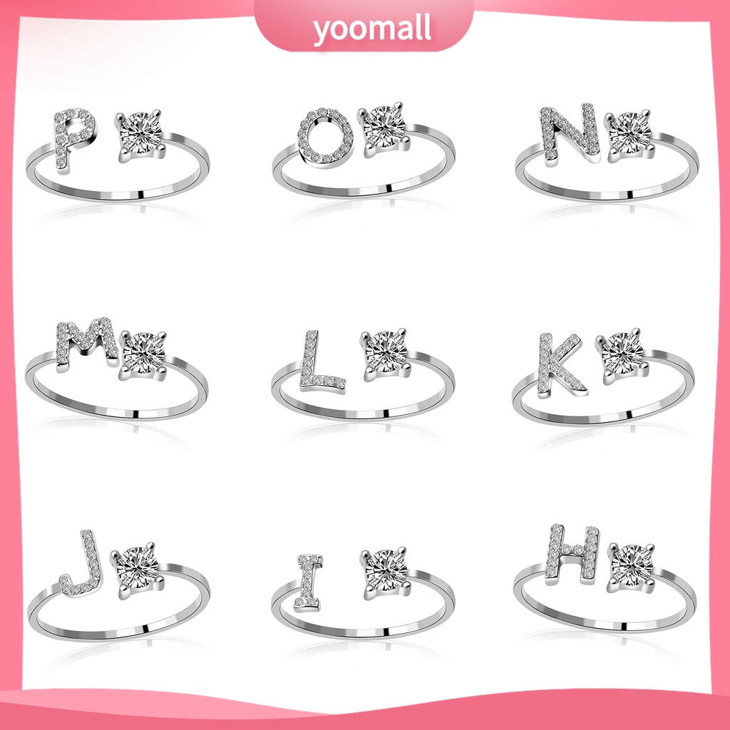 Nhẫn Hở Mạ Bạc Khắc Chữ Cái Có Thể Điều Chỉnh Kích Cỡ Màu Sắc