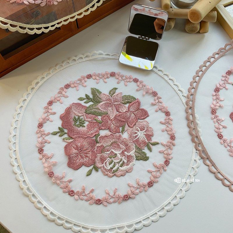 Khăn Trải Bàn Tròn Thêu Ren Đơn Giản Phong Cách Pháp Cổ Điển Trang Trí Nội Thất