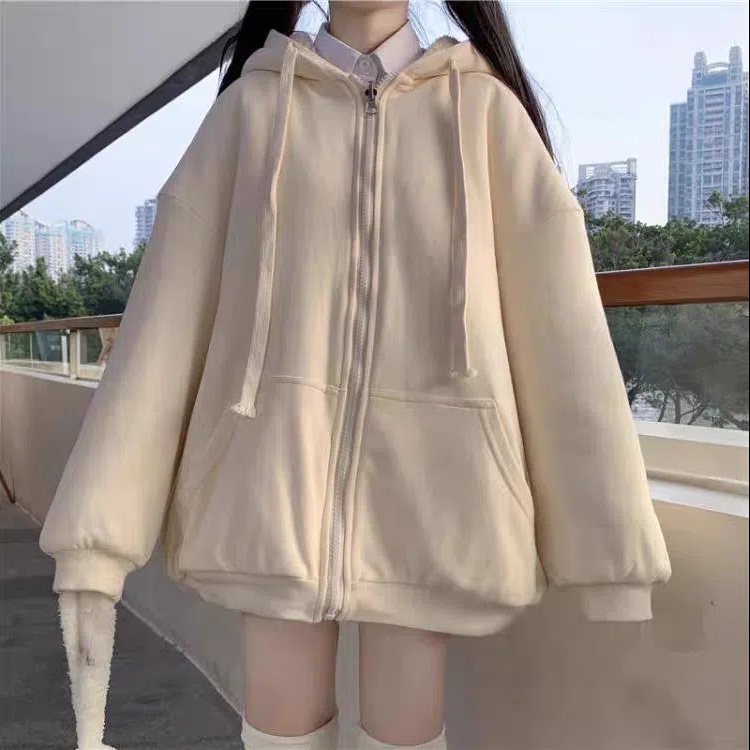 Áo Khoác Cardigan Có Khóa Kéo Màu Trơn Dễ Thương Cho Nữ