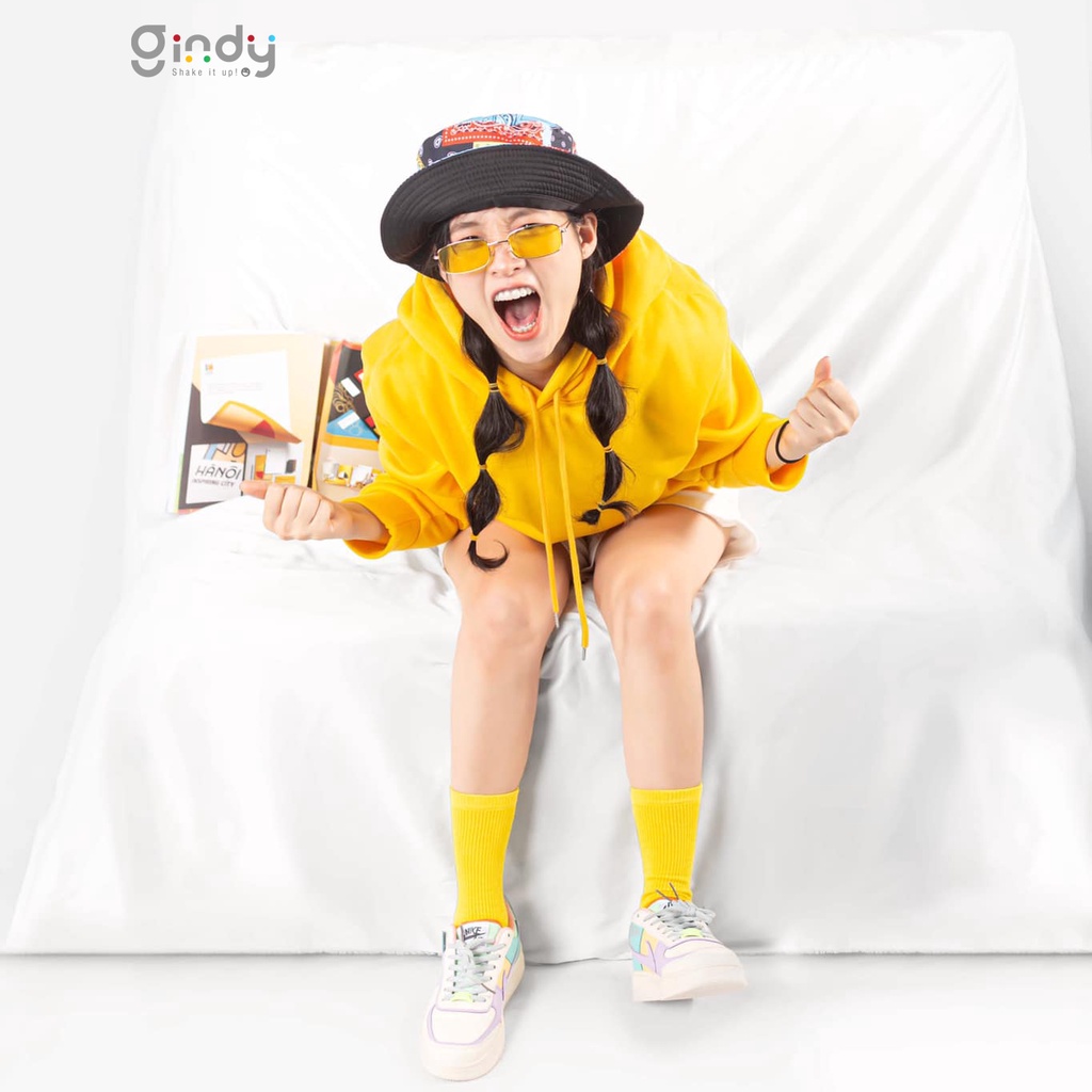 Áo hoodie chất nỉ bông trơn unisex GINDY sweater nam nữ dài tay có mũ basic form rộng thời trang thu đông A023