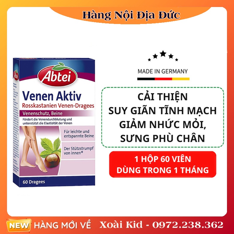 [Hàng Đức] Viên uống cải thiện suy giãn tĩnh mạch Abtei Venen Aktiv - 60 viên