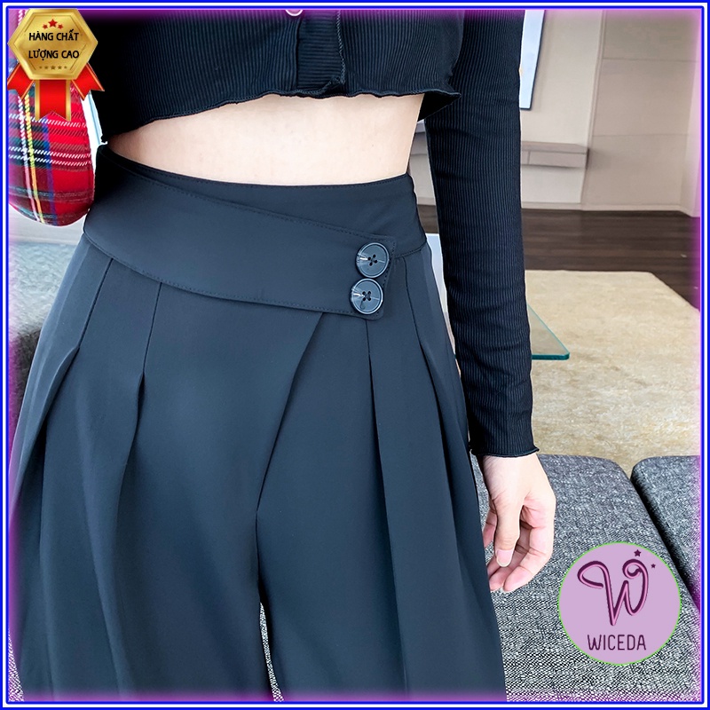 Quần suông nữ phối cạp ống rộng Wiceda ,quần dài cạp cao 2 màu đen nâu phong cách cá tính tôn dáng cùng với croptop QC75