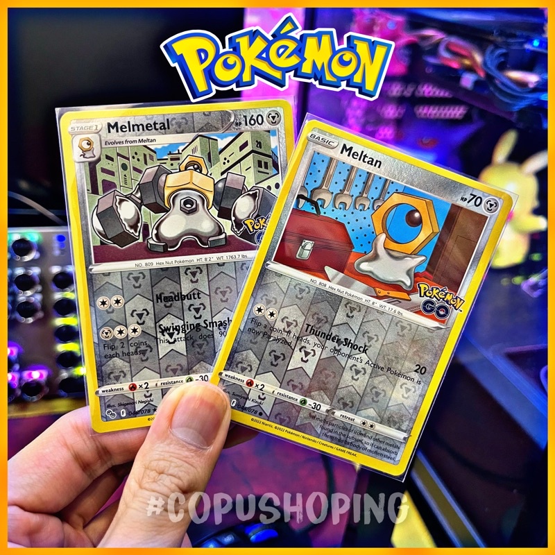 (Holo) Combo 02 Thẻ bài TCG Pokémon Meltan và Melmetan Pokémon Go chính hãng