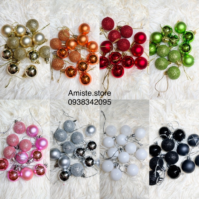12 trái châu giáng sinh, trang trí cây thông noel, kích thước 3cm (3li)