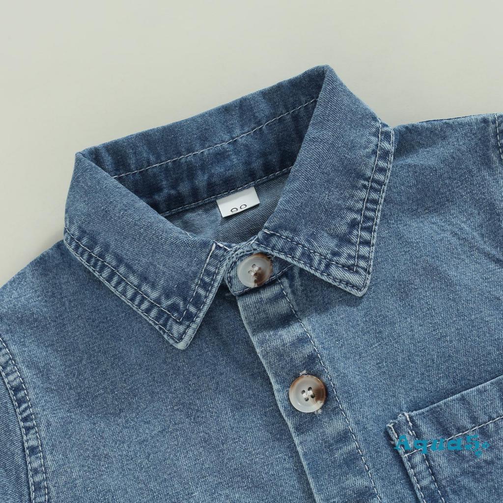Áo Sơ Mi Denim Ngắn Tay Màu Sắc Đơn Giản Cho Bé Trai