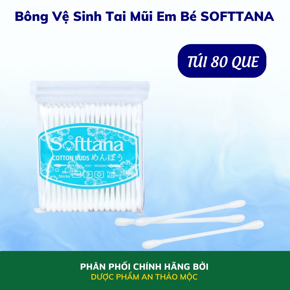 Bông vệ sinh tai mũi em bé SOFTTANA mềm mịn đàn hồi cao làm sạch chất ẩm vụn bẩn dễ dàng hiệu quả