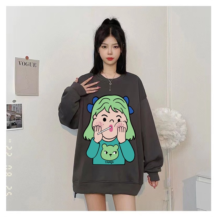 NRVP Áo Thun Nữ Dài Tay Dáng Rộng In Hình Phong Cách Hàn Quốc Mới