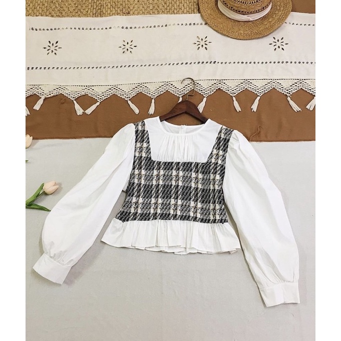 Pass Áo babydoll phối dạ kẻ siêu xinh