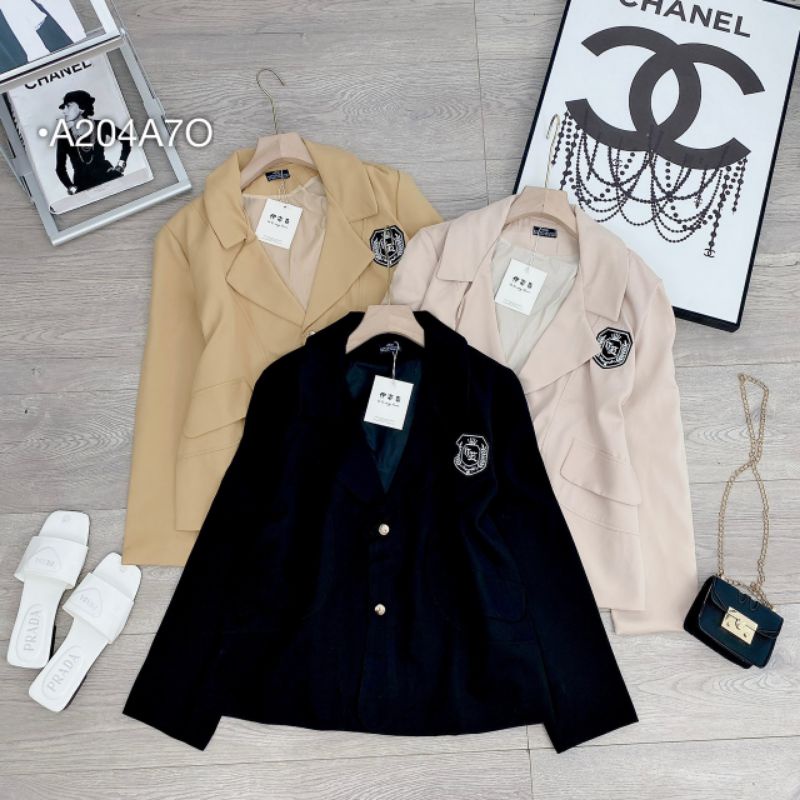 Áo Khoác Blazer QC Thời Trang Nữ ,Áo Vest Logo Dài Tay Phong Cách Ulzzang Màu Đen /Be /Nude