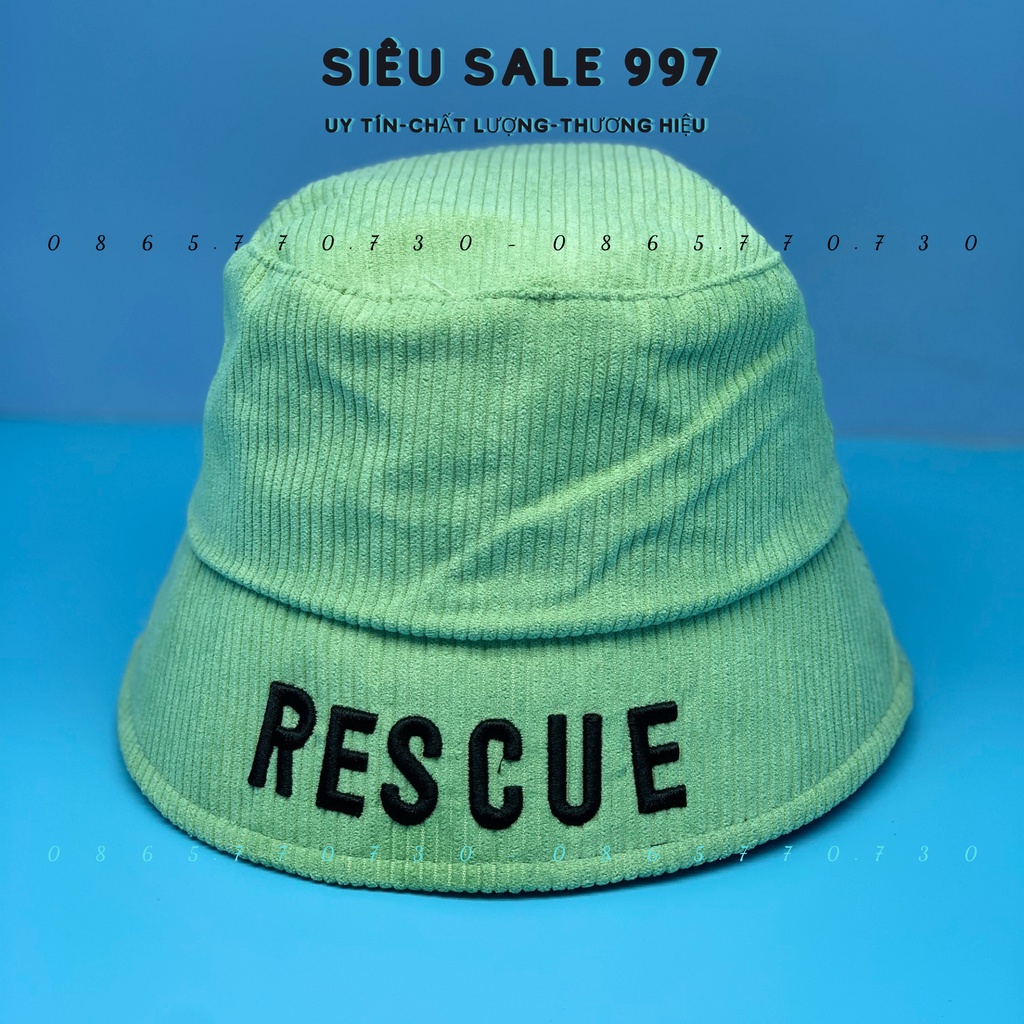 MŨ BUCKET DẠNG CỤP CHẤT NỈ NHUNG GÂN THÊU VÀNH RESCUE CAO CẤP NHIỀU MÀU THỜI TRANG