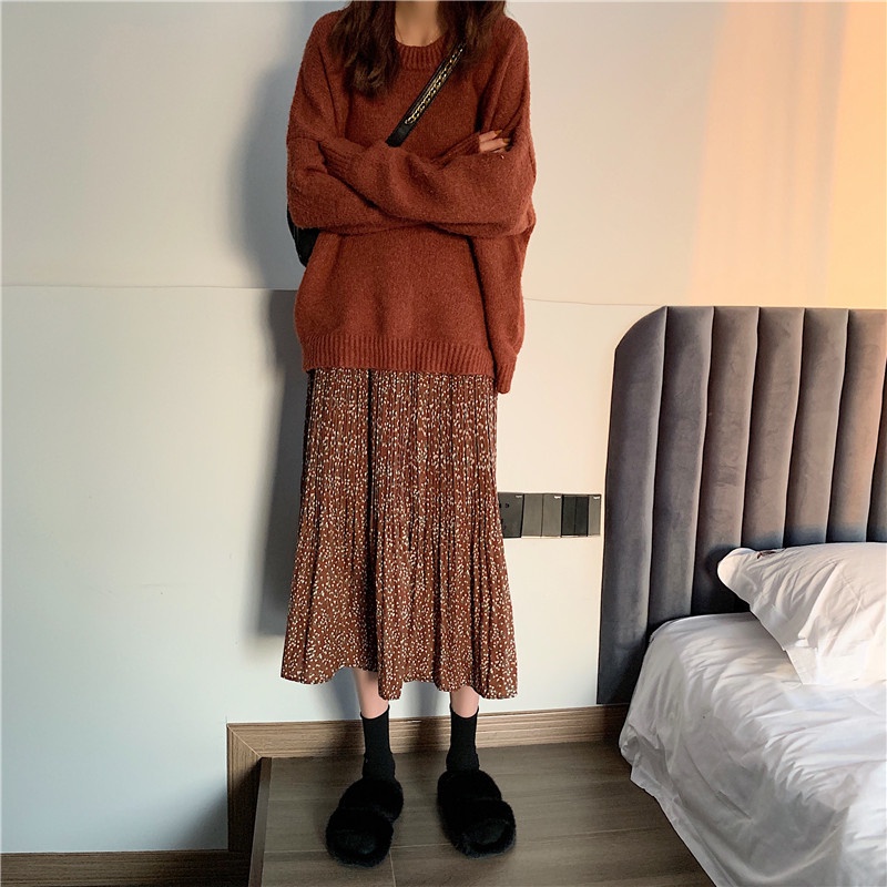 Chân Váy Lửng Lưng Cao Họa Tiết Hoa Thời Trang Thu Đông Cho Nữ