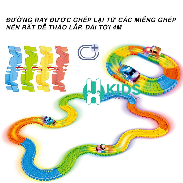 Đồ chơi đường đua xe ô tô lộn ngược 360 độ với đường ray phát quang trong tối có nhạc đèn chiếu sáng cho bé