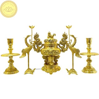 Bộ đỉnh đồng (lư hương) tam sự, ngũ sự cao 34cm đồng vàng nguyên chất