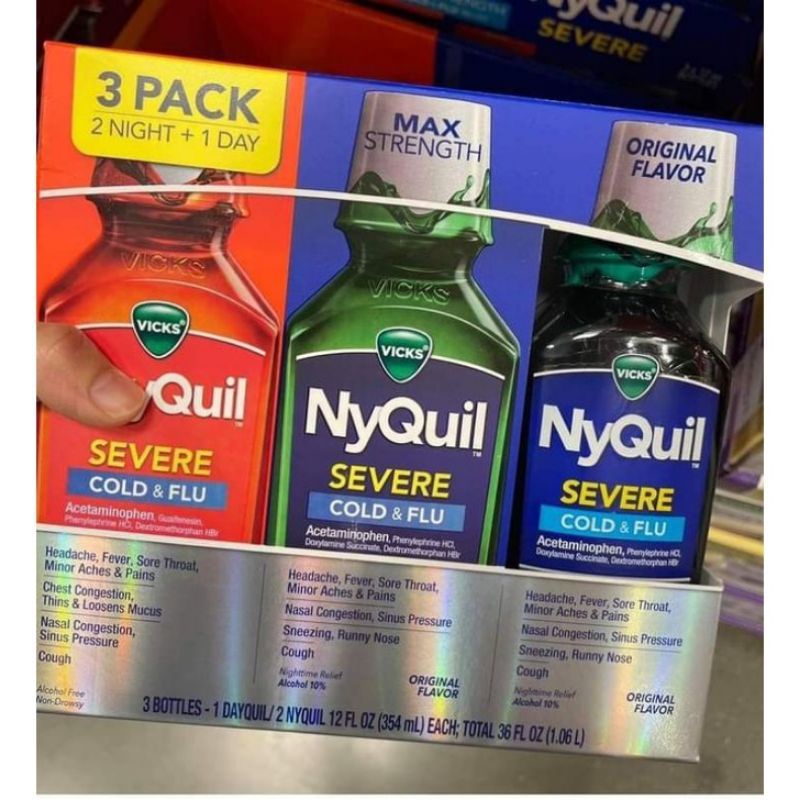Siro ho cảm sốt Vicks DayQuil & NyQuil Cold & Flu Severe 354ml của Mỹ
