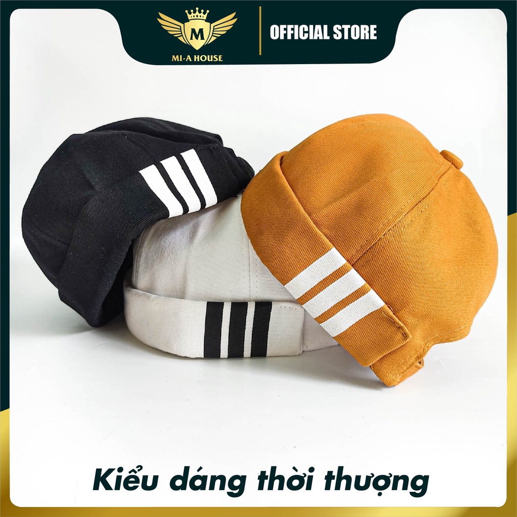 Mũ lưỡi trai Miki tròn không vành 3 sọc nam nữ, nhiều màu sắc, chất liệu cotton phong cách Hàn Quốc hợp thời trang