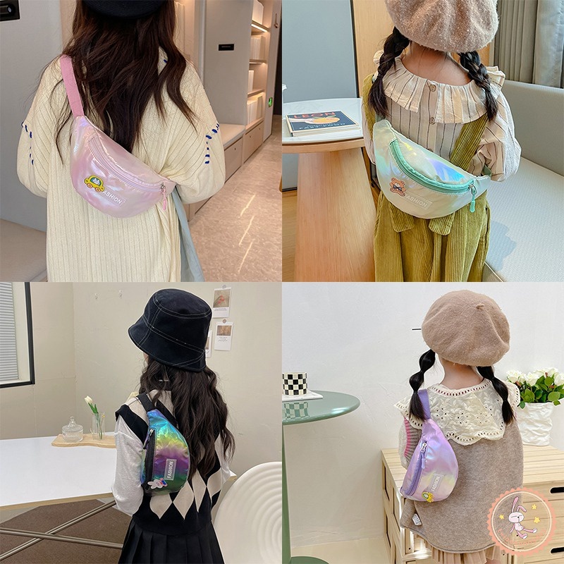 Túi Đeo Hông Bằng Da PU Màu Tương Phản Dành Cho Bé Gái