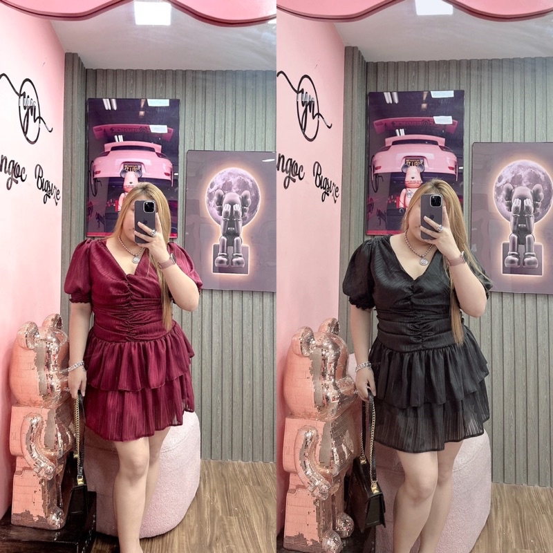 Bigsize Đầm nhún tầng thiết kế 55-95kg