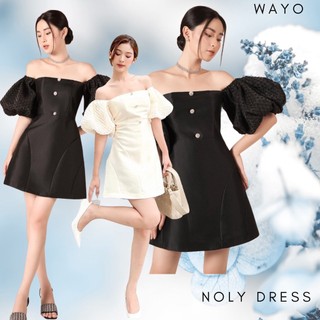 Đầm WAYO tay bồng trễ vai đính nút sang trọng