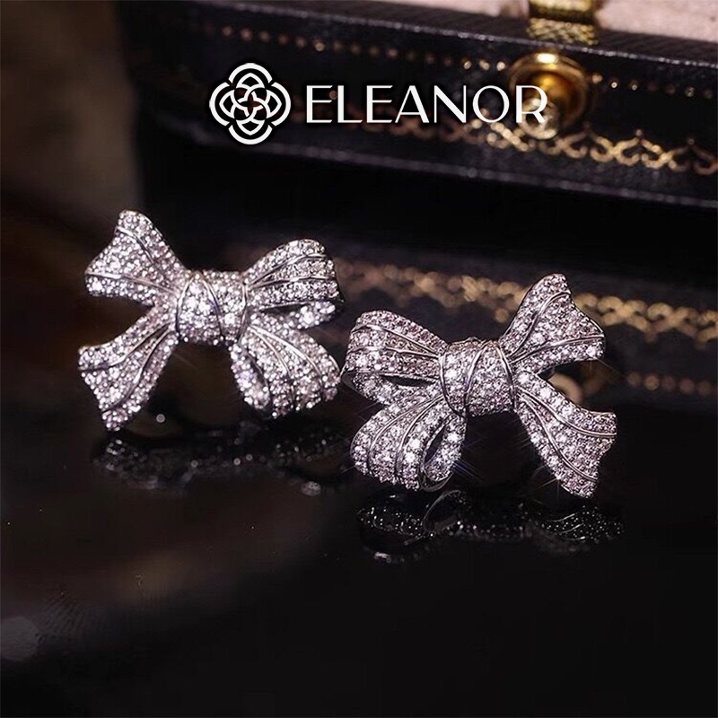 Bông tai nữ gắn vành Eleanor Accessories hình nơ đính đá phụ kiện trang sức sang chảnh ( một chiếc )