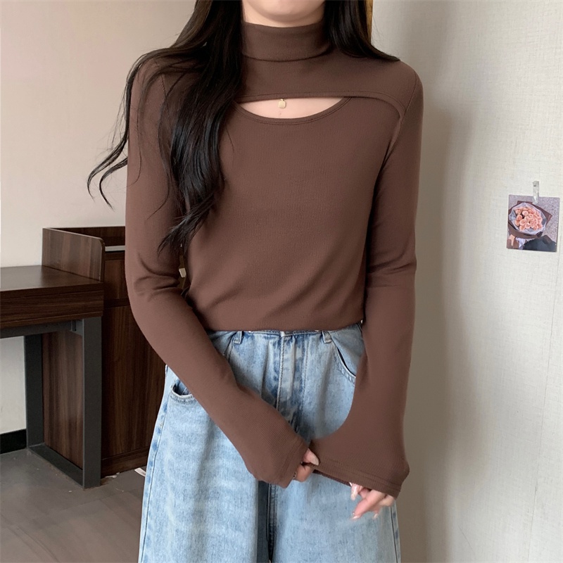 Áo SUXI tay dài màu trơn thiết kế khoét lỗ phong cách quyến rũ