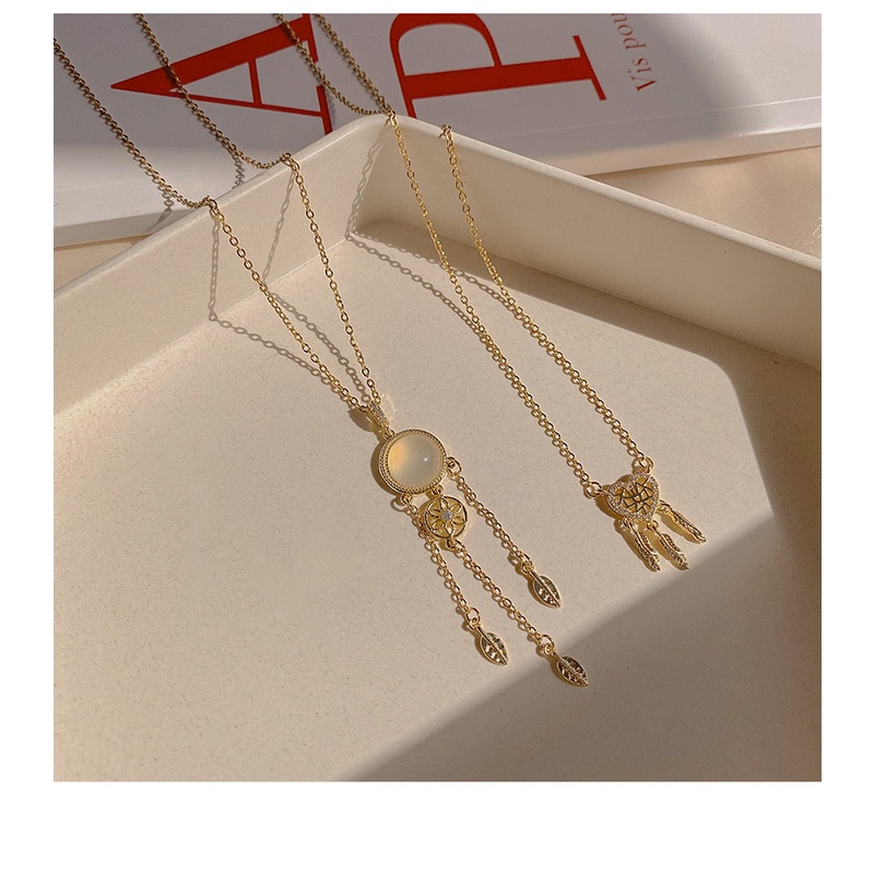 YeYi Vòng cổ Thép Titan Mặt Hình Lông Vũ Đính Đá Opal Phong Cách Hàn Quốc Cho Nữ