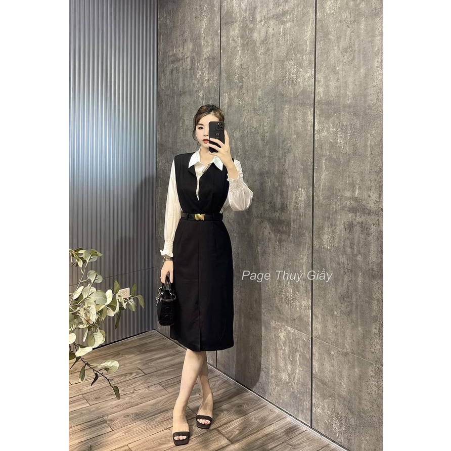 Set 3 chi tiết đầm gile mix sơ mi trắng