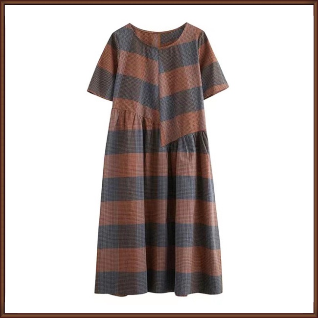 Đầm Tay Ngắn Dáng Chữ A Họa Tiết Sọc Caro Phong Cách Cổ Điển Thời Trang Mùa Hè Cho Nữ