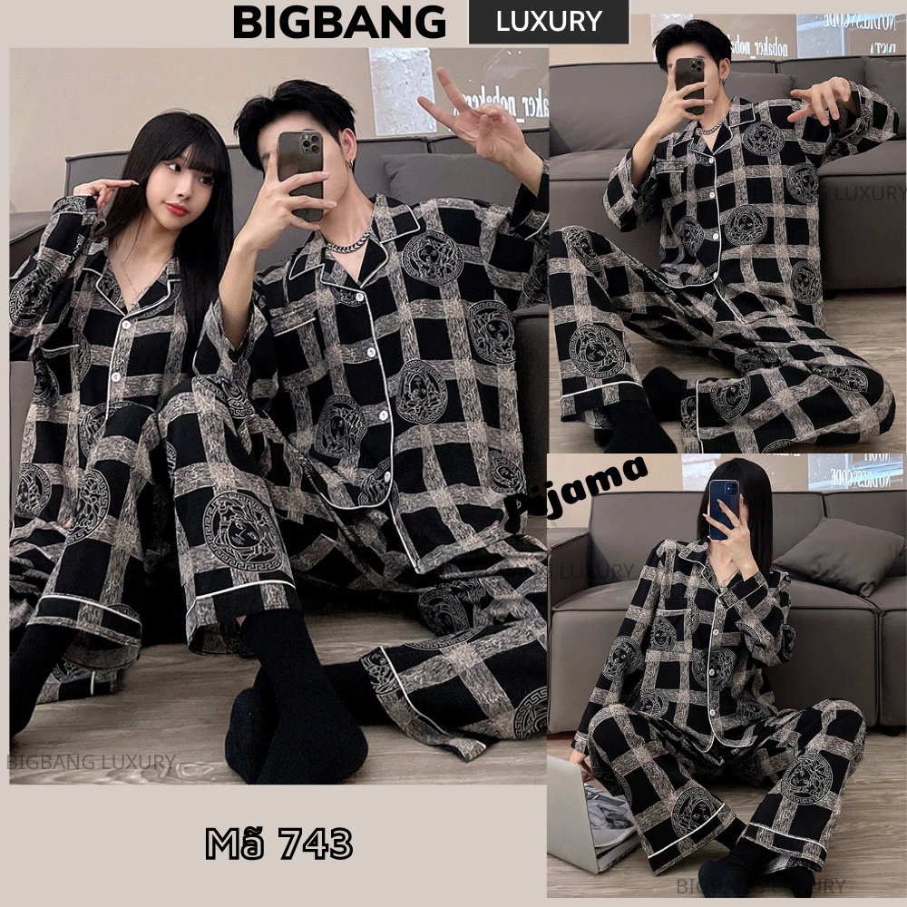 Pijama dài tay lụa Bigbang Luxury dành cho cặp đôi cao cấp Bộ đồ ngủ pijama nam nữ mặc nhà chất lụa bóng siêu mềm