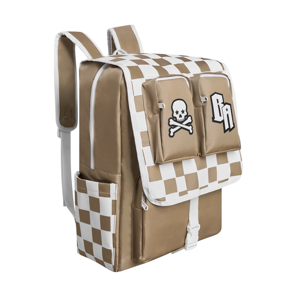 Balo đi học Banawa nam nữ sọc caro unisex có ngăn đựng laptop - Statement Backpack - Màu Kem