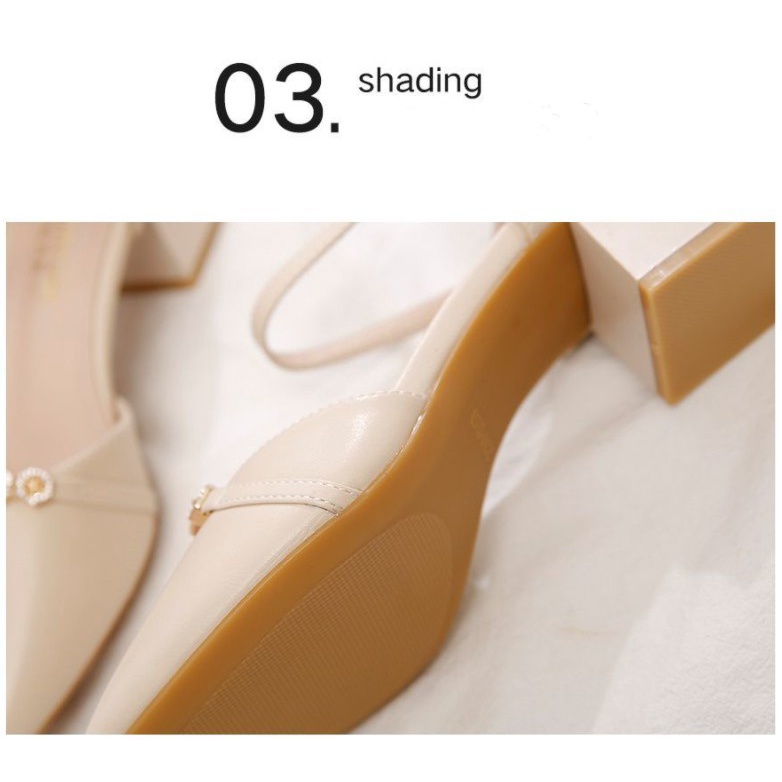 Sandal Cao Gót Đính Đá Đế Cao 3 Phân Mũi Vuông