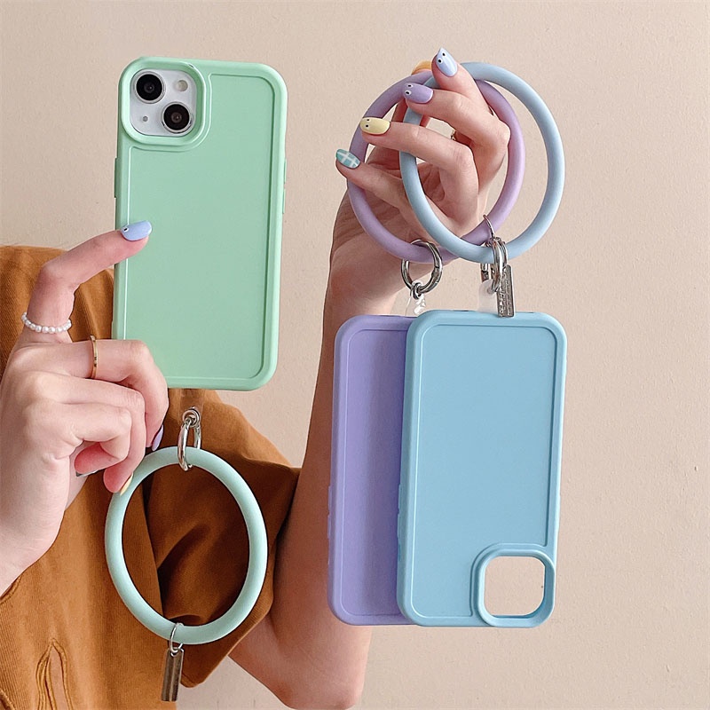 Dây Đeo Điện Thoại Bằng Silicone Hình Tròn Có Vòng Nhẫn Đeo Tay Chống Thất Lạc