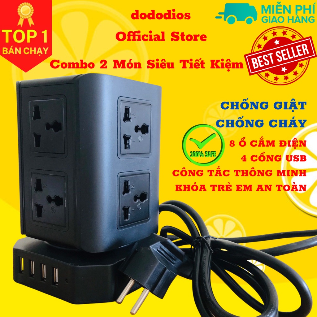 combo 2 Ổ cắm điện đa năng có sạc nhanh PD 20W cổng USB + typeC, 4-6 lỗ cắm tải 2500W an toàn chống giật, chịu nhiệt