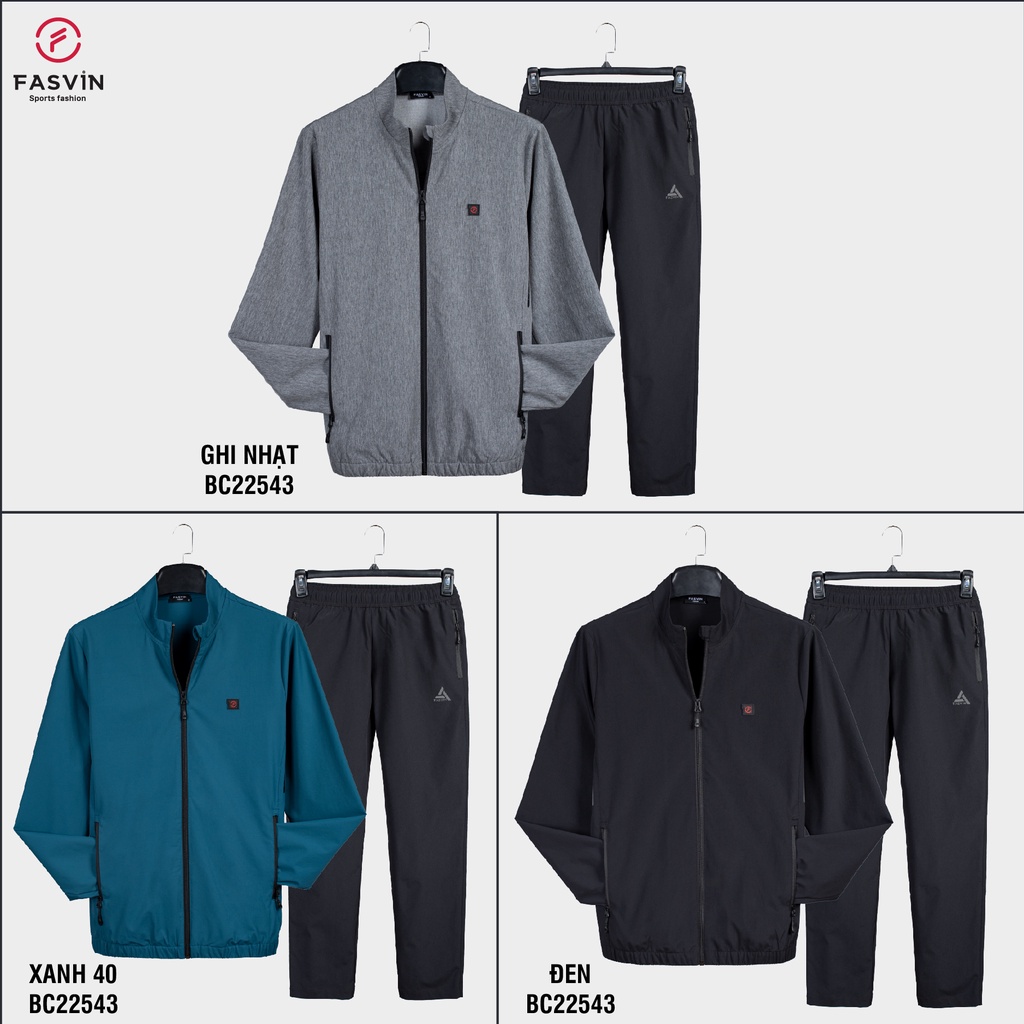 Bộ quần áo gió nam FASVIN BC22543.SG vải thể thao cao cấp 01 lớp hàng chính hãng