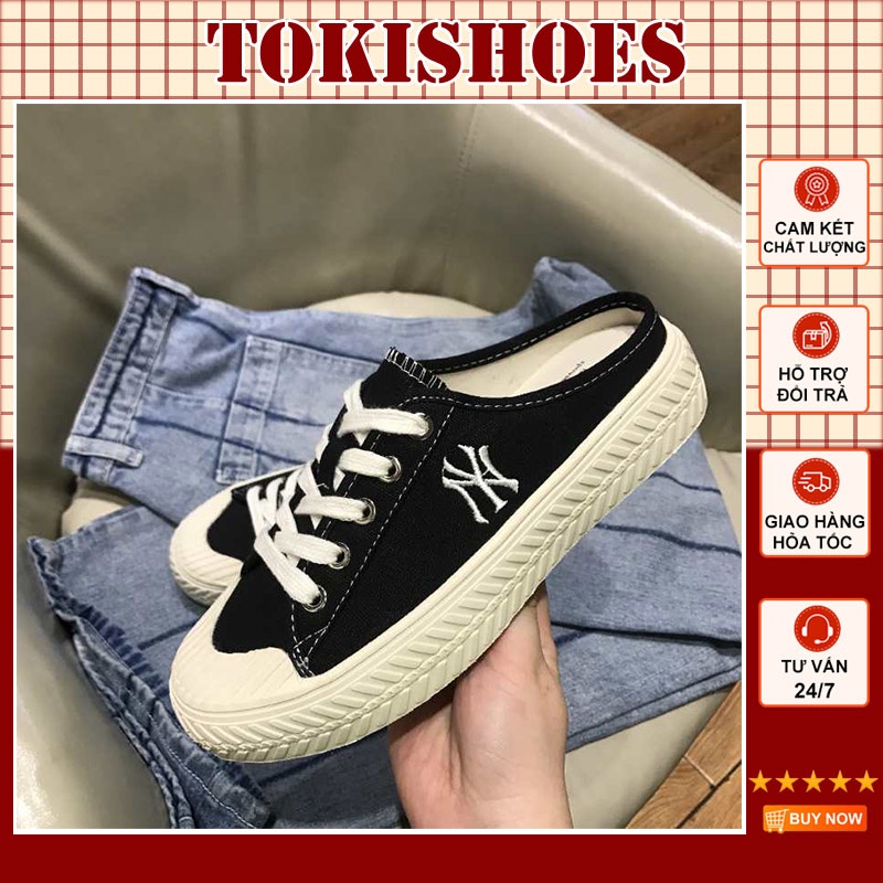 Giày sục nữ thể thao, sục bata đạp gót đế bánh mì độn đế phong cách thời trang TOKISHOES thêu chữ xinh xắn GS01