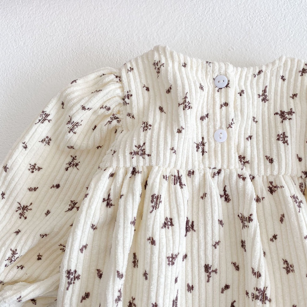 Bộ Áo Liền Quần Vải Cotton Tay Dài In Hoa Nhỏ Dễ Thương Phong Cách Hàn Quốc Cho Bé Gái Sơ Sinh