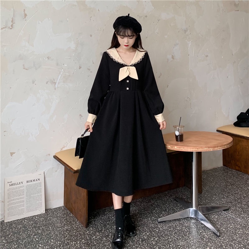 Đầm Ren Tay Dài Cổ Búp Bê Phong Cách Hàn Quốc Thời Trang Cho Nữ