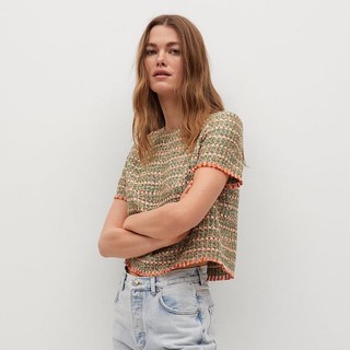 [Mango Auth] Áo Tweed Nữ Cổ Tròn Mango